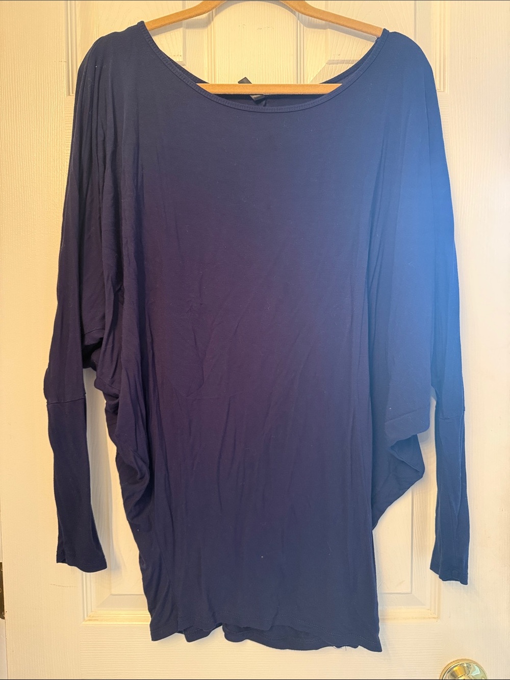 Relaxed Navy Long-Sleeve Draped Tee